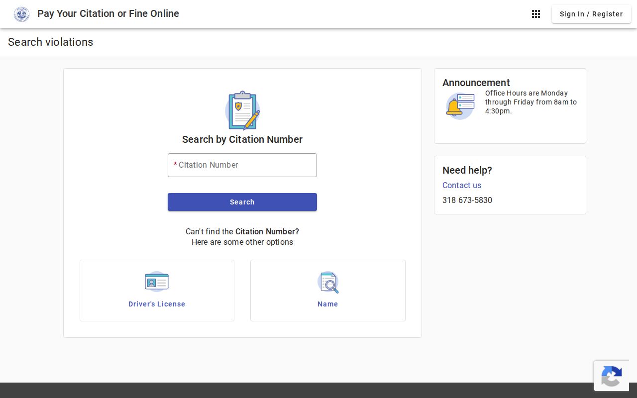 Shreveport City Court citation search portal for checking a Caddo Parish municipal warrant