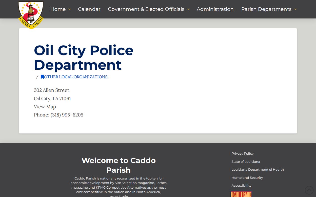 Oil City Police Department contact page used for an Oil City warrant records check