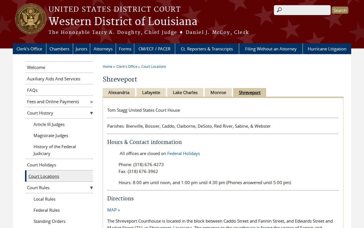 Federal courthouse in Shreveport handling Caddo Parish federal arrest warrant cases